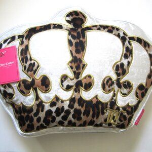 Juicy Coutre Crown Leopard Animal Print White Pillow Cushion
